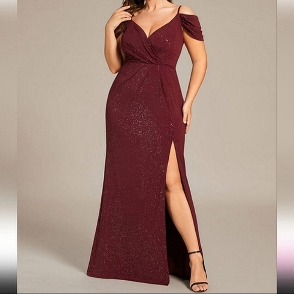 Elegant Burgundy Off-Shoulder Evening Gown